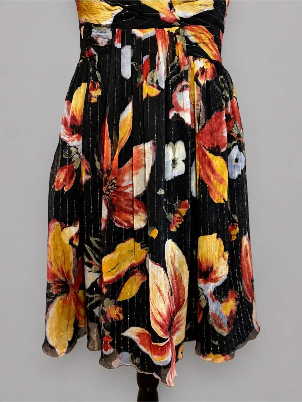Anna Sui for Anthropologie Nagia Iris Silk Halter Dress Size 4 Floral Metallic